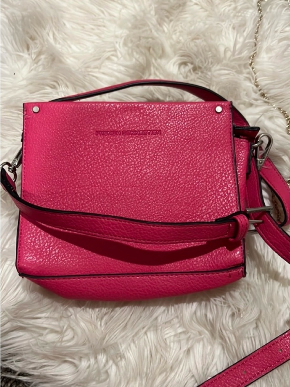 French Connection Vibrant Pink Leather Crossbody Bag
